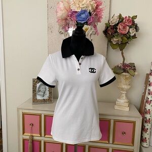 CHANEL White and black uniform style polo